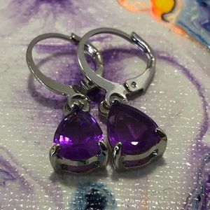 🔥Purple  Silver Toned Teardrop Dangle Earrings